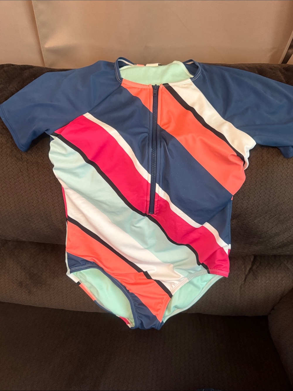 Avia Navy, Coral, Mint & Hot Pink Short-Sleeve Zip Front One-Piece